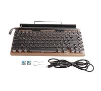 Clavier mécanique rétro, Clavier de Style Machine à écrire, sans Fil, Jolies Touches Rondes avec USB Bluetooth, Clavier de Jeu rétroéclairé pour (Couleur du Grain du Bois)
