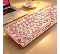 Clavier mécanique sans fil style machine à écrire rétroéclairé blanc rose | Bluetooth/2,4 G/filaire, interrupteur bleu clic, touches rétro, rechargeables, ensemble esthétique pour Mac, Windows