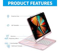 Clavier Multifonctionnel, Clavier BT Rotatif à 360 Degrés avec 7 Couleurs Rétro-éclairées, Long Temps de Veille pour avec pavé Tactile Sensible, Compatible 12,9 Pouces et (#10)