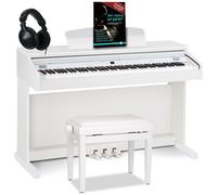 Classic Cantabile DP-50 WM Piano Numérique - 88 touches clavier pondérée à marteaux - Clavier électronique USB, 3 Pédales, 32 polyphonie - Synthetiseur debutant - Set Banquette & Casque - Blanc mat