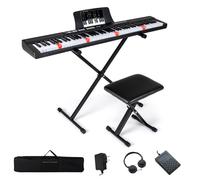 Clavier Piano Électronique 88 Touches Sensible avec Tabouret COSTWAY-Support Réglables-MIDI-Jeu en Duo-Pédale de Sustain-Sac-Noir