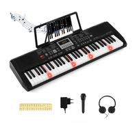 Clavier Piano Electronique Portable 61 Touches Lumineuse COSTWAY-Fonction SPLIT-Autocollants-2 Modes Alimentation-Microphone,Casque