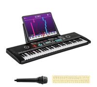 Clavier Piano Numérique,61 Touches Électrique Numérique Multifonctionnel,Synthétiseur Débutant Complet,Haut-parleurs Intégrés, USB-C, Microphone Inclus, Idéal pour Démarrer votre Apprentissage (A)