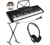 Clavier Piano Numerique Synthétiseur 61 Touches Lumineuses Set Micro Statif Noir