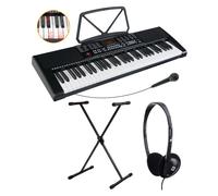 Clavier Piano Numerique Synthétiseur 61 Touches Lumineuses Set Micro Statif Noir
