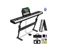 Clavier Piano Pliable Numérique 61 Touches Portable Rechargeable MIDI Blanc