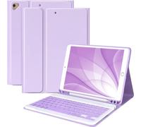Clavier pour iPad 10.2 9th 2021/8th 2020/ 10.2 7th 2019/10.5/Air 3, Coque Clavier Wireless Bluetooth Français pour iPad Pro 10.5" Housse avec Stylet-Fente,Étui Clavier Amovible pour iPad (Violet)