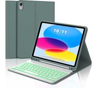 Clavier pour iPad 10eme Generation 10.9"" 2022, AZERTY Français Rétro-éclairé Bluetooth Détachable pour iPad 10 ème Génération A2696/ A2757/ A2777, Vert foncé