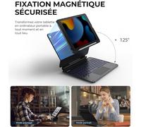 Clavier Pour Ipad 9ème Generation, Coque Clavier Pour Ipad 9/8/7ème Génération 10.2"" Avec Support Magnétique Trackpad Rétro-Éclairé Porte-Stylos Magic Style Keyboard Azerty Français, Noir