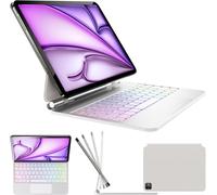 Clavier Pour Ipad Air 11 Pouces (M2/M3), Air 7/6/5/4 Gen, Pro 11 Pouces(4/3/2/1 Gen), Coque Clavier Azerty Français, Trackpad, Rétroéclairé 7 Couleurs, Ultra-Fin, Blanc, X7