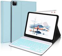 Clavier pour iPad Air 5,Clavier ipad pro 11,Clavier ipad air 4 ,Clavier AZERTY blanc détachable à connectivité sans fil Bluetooth pour IPAD air 5 ème Génération 10.9,iPad Pro 11 2022/2021,Bleu