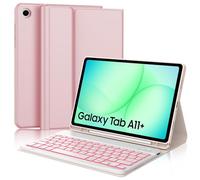 Clavier pour Samsung Galaxy Tab A11+/A11 Plus 11" 2025, AZERTY Français Clavier Rétroéclairé Bluetooth Magnétique Détachable pour Tablette Samsung Tab A11 Plus 11 Pouces 2025 SM-X230/X235/X236B, Rose