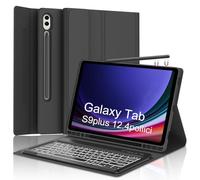 Clavier pour Samsung Galaxy Tab S10 Plus 2024, Galaxy Tab S9/S9FE Plus Clavier 12.4", Coque Clavier Bluetooth Italien Rétroéclairé pour Samsung S10+/S9+/S9 FE+ 12.4 Pouces 2024/2023, Noir