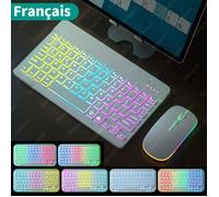 Clavier pour tablette Android iOS Windows,souris sans fil,compatible Bluetooth,rétroéclairage ,pour téléphone iPad French