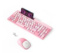 Clavier rétro sans fil avec touches rondes, 2,4 GHz pleine taille, USB, mignon clavier sans fil pour ordinateur, ordinateur de bureau, ordinateur portable et ordinateur (rose)