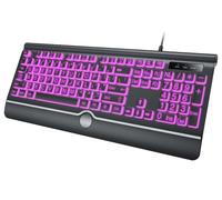 Clavier rétroéclairé, clavier filaire lumineux avec rétroéclairage 7 couleurs, repose-poignet, touches de lettres surdimensionnées faciles à voir et à saisir, clavier filaire pleine taille pour