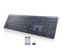 Clavier sans fil 2,4 G ultra fin et silencieux avec port USB, 19 touches multimédias, pavé numérique, Plug & Play, Ergo sans décalage, longue durée de vie de la batterie pour ordinateur de bureau