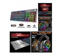 CLAVIER SANS FIL ALU RGB 2.4 GHz Bluetooth et filaire + CASQUE sans fil 7.1 pc Mac Switch Bluetooth Sans fil 2,4 GHz Connection PS4