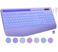 Clavier sans fil avec 7 rétroéclairés de couleur, repose-poignet, support de téléphone, clavier d'ordinateur ergonomique rechargeable avec touches silencieuses, clavier lumineux pleine taille pour