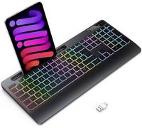 Clavier Sans Fil Avec Repose-Poignet- Gaming Clavier Ordinateur Silencieux Rétroéclairé,Azerty Usb Clavier Ergonomique 2.4G Rechargeable Pour Windows,Mac,Pc