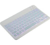 clavier sans fil Bluetooth 10 pouces, rétroéclairage monochrome, clavier Bluetooth, fin et portable, trois systèmes compatibles, lumières colorées, blanc