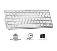 Advance - Clavier sans Fil Silencieux SMARTKEYS Blanc/Argent - Keyboard Bureautique Bluetooth Ultra Compact - Discret - Jusqu’a 10m de Fonctionnement - Compatible Pc/Windows/Tablette/Smartphone