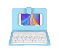 Clavier sans Fil Bluetooth avec étui en Cuir pour Téléphones Portables Bluetooth, Clavier Portable Universel avec Couvercle Rabattable et Support pour, Android (Bleu Ciel)