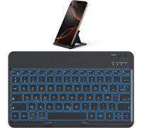 Clavier Sans Fil Bluetooth Avec Support, Mini Clavier Portable Rétroéclairé Rechargeable Silencieux, Clavier Azerty Français Pour Ios Android Windows, Noir
