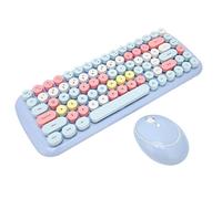 Clavier sans Fil, Clavier Combiné de Souris 84 Touches 1600 DPI, Accessoires Informatiques Rétro Légers et Silencieux(Couleur mélangée Bonbon-Bleu Clair)