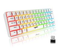 Clavier sans Fil Eclairé Silencieux, 61 Touches Bluetooth 5.0 + 2.4G Double Mode Arc-en-Ciel Rétroéclairé Ergonomique Clavier 60% avec Batterie Rechargeable pour Windows Mac PC PS4 Gamer, Blanc