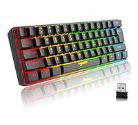Clavier sans Fil Eclairé Silencieux, 61 Touches Bluetooth 5.0 + 2.4G Double Mode Arc-en-Ciel Rétroéclairé Ergonomique Clavier 60% avec Batterie Rechargeable pour Windows Mac PC PS4 Gamer, Noir