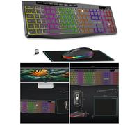 Clavier sans fil NOIR RF 2.4GHz LEDS RGB Compatible MAC Windows AZERTY IPX4 ETANCHE + Souris sans fil 1600dpi + Tapis souris