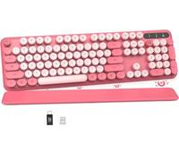 Clavier sans fil, touches rondes, clavier rétro pour machine à écrire avec repose-poignet amovible, mode veille, pieds pliables, clavier d'ordinateur sans fil pleine taille 2,4 GHz pour