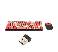 Clavier Souris Combo Technologie sans Fil 2,4 GHz Bouton Rond Rétro Design Clavier sans Fil Souris Combo pour Ordinateur de Bureau (Noir)