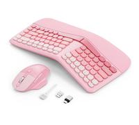 Clavier souris ergonomique sans fil, ensemble de jeu mécanique avec repose-poignet, OTG et brosse, idéal pour PC Windows, maison, bureau et université Rose