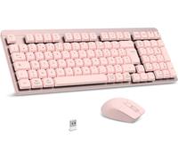 Clavier Souris Mécanique Sans Fil, Fa98 Low Profile Ensemble Clavier Et Souris Avec Interrupteur Rouge, Français Azerty, Connexion 2.4Ghz, 98 Touches For Windows Macos Computer Pc-Rose