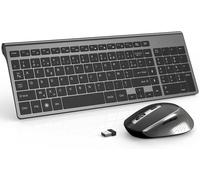 Clavier Souris sans Fil, 2.4Ghz Clavier AZERTY Compacte Portable de Taille Normale, Souris Ergonomique Silencieuse 2400 DPI pour PC,Laptop,Ordinateur,Smart TV-Grey et Noir