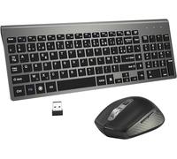 Clavier Souris sans Fil - AZERTY Silent USB Compact Clavier de Souris Pleine Taille Ergonomique pour PC/Ordinateur/Laptop/TV/Windows (Noir, M)