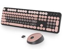 Clavier Souris Sans Fil, Clavier Touche Ronde Retro Machine À Écrire, Cute Clavier Ordinateur 2.4G, Américain Qwerty, Claviers Ergonomique Sans Fil À 104 Touches (Dark Plum)