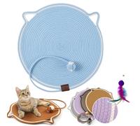 Clawloom Double griffoir pour chat, corde de coton naturel, tapis à griffer pour chat d'intérieur, grand lit Ca t avec jouet, soulage le stress (bleu)
