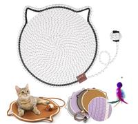 Clawloom Double griffoir pour chat, tapis à griffer pour chat, corde de coton naturel, pour chats d'intérieur, grand lit Ca t avec jouet, soulage le stress (blanc)