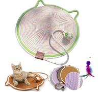 Clawloom Double griffoir pour chat, tapis à griffer pour chat, corde de coton naturel, pour chats d'intérieur, grand lit Ca t avec jouet, soulage le stress (vert)