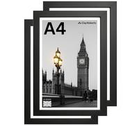 Clay Roberts A4 Photo Frame, Black, Pack of 3, Picture Frame, Certificate, Art Print Poster, 21cm x 29.7cm, Black Frames, A4 Photo Collage Gallery Display
