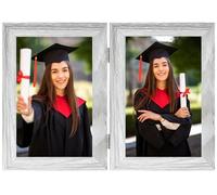 Clay Roberts Double 6 x 4 Picture Frame, Grey, Holds 2 Photographs, Twin Hinged, 10 x 15 cm