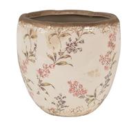 Clayre & Eef Pot de Fleurs Beige et Rose en céramique Motif Fleurs 14x14 cm
