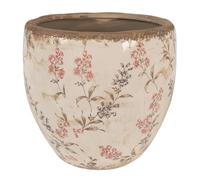 Clayre & Eef Pot de Fleurs d'intérieur Beige et Rose céramique Motif Fleurs 18x17cm