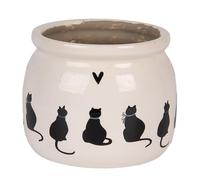 Clayre & Eef Pot de fleurs en céramique - Diamètre : 12 x 10 cm - Beige - Motif chats