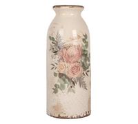 Clayre & Eef Vase céramique imprimé Fleurs 8x20cm