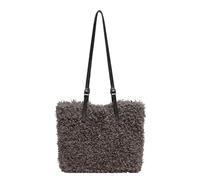 CLBDRESS Women Fluffy Shoulder Tote Bag Soft Plush Large Handbag Brown | Texture peluche bou Cuir PU Sangle réglable Automne Hiver Utilisation quotidienne Marron moka