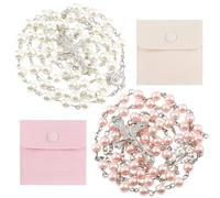 ClcIosis Lot de 4 chapelets - Collier de perles de verre avec croix et image de Marie - Avec 2 sacs en velours pour prières - Blanc et rose, taille unique, Synthétique, Pas de poinçon en métal